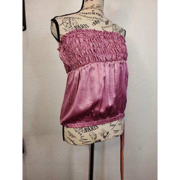 The Limited Silk Going Out Tube Top Small Smocked Side Tie Pink Milkmaid Y2K - Picture 3 of 11